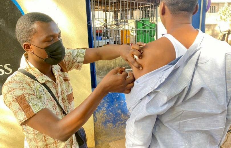 Bolgatanga resident receiving COVID-19 vaccination